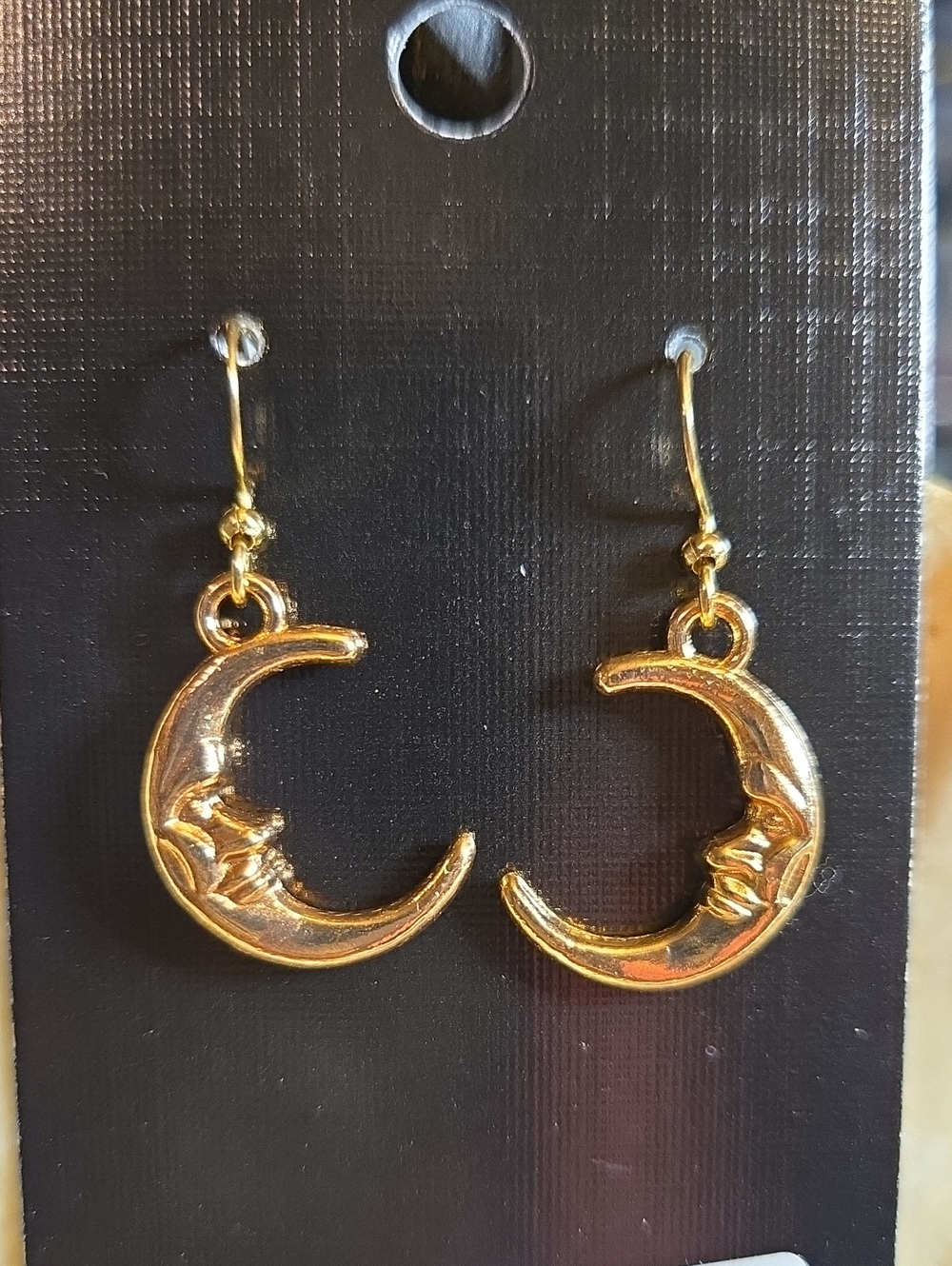 Gold Moon Face Dangle Earrings - Women Jewelry